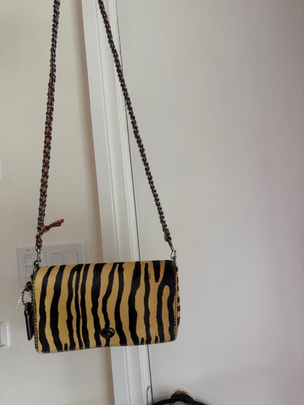 Coach Haircalf Dinky Animal-Print Shoulder Bag in Black and Tan - Picture 11 of 14